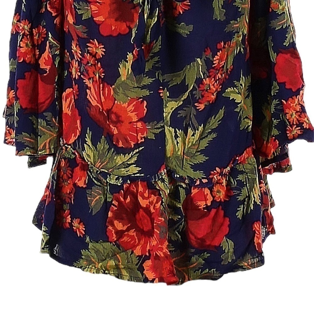 🌺 Sun & Shadow Boho Navy Blue Oversized Flowy Floral Blouse Size S - Picture 5 of 8